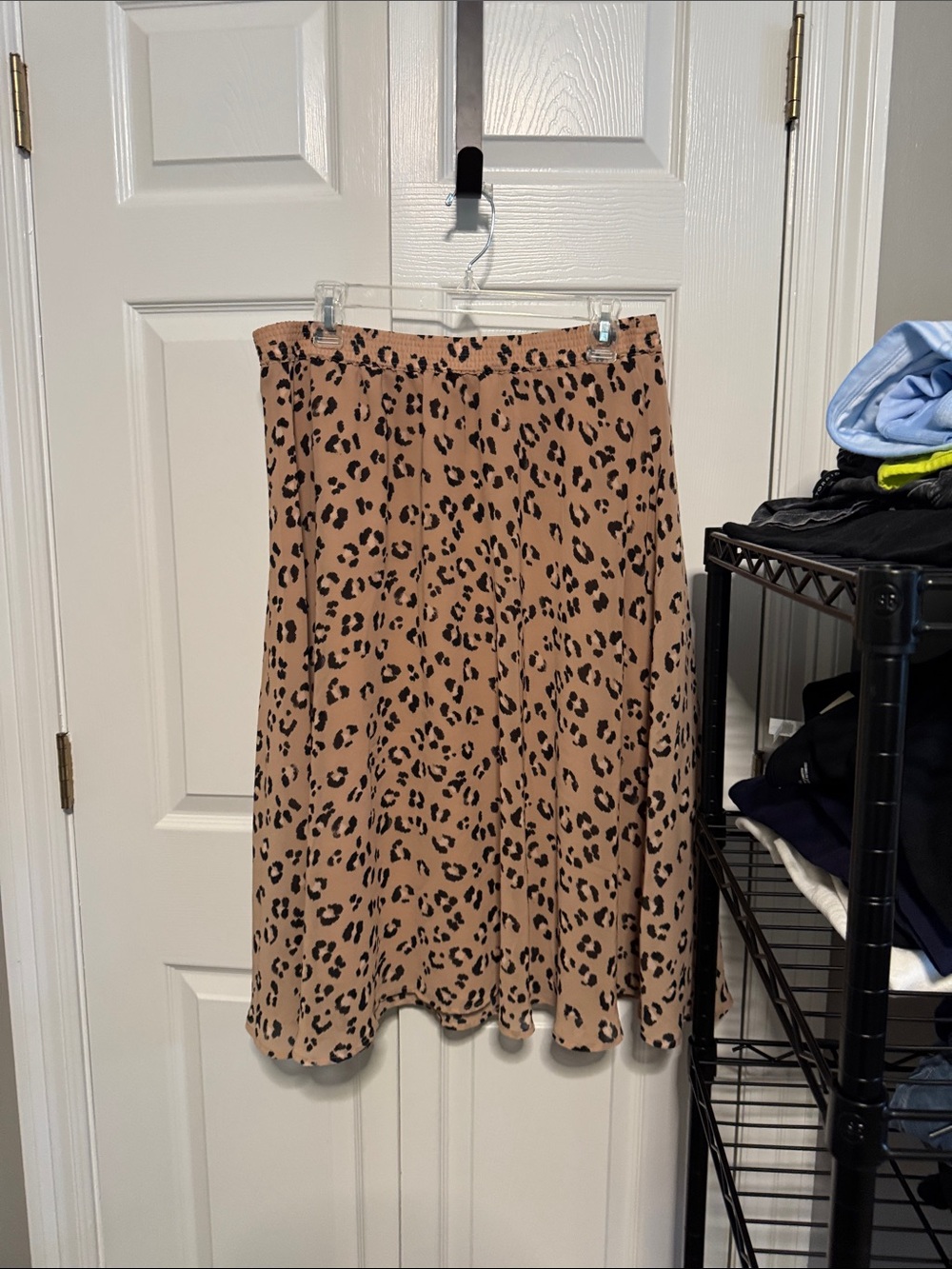a new day Beige and Black Leopard Midi Skirt
